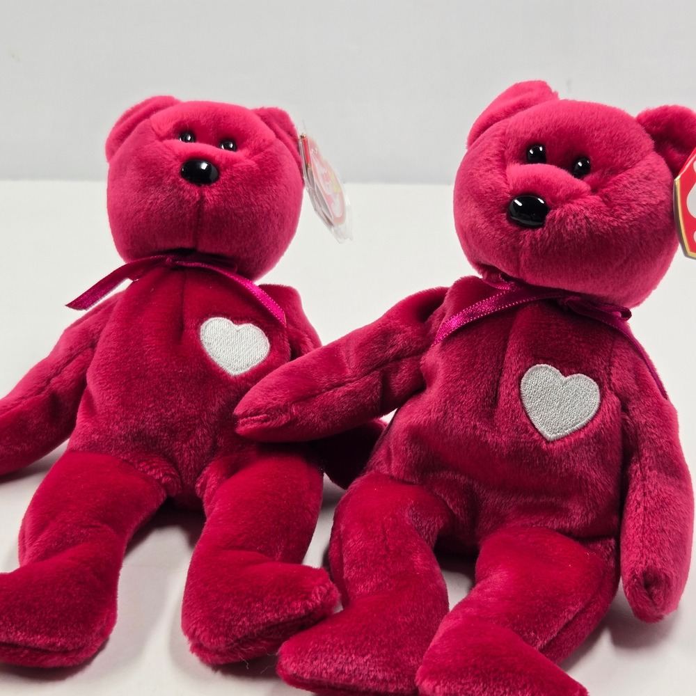 Ty Beanie Baby Valentina Bear Set 1999 Fuchsia Pink Heart Plush Lot of 2